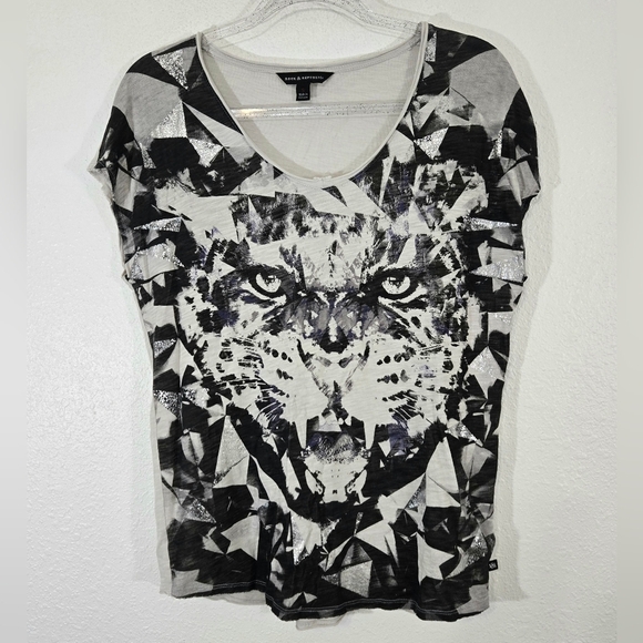 ROCK & REPUBLIC Animal Print Black/Tan Shirt Dark Academia, S - Picture 1 of 7